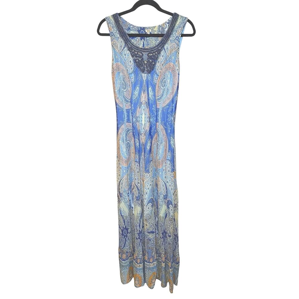Reba Y2K Beaded Embellished Maxi Dress Lined Sleeveless Paisley Women’s S Boho